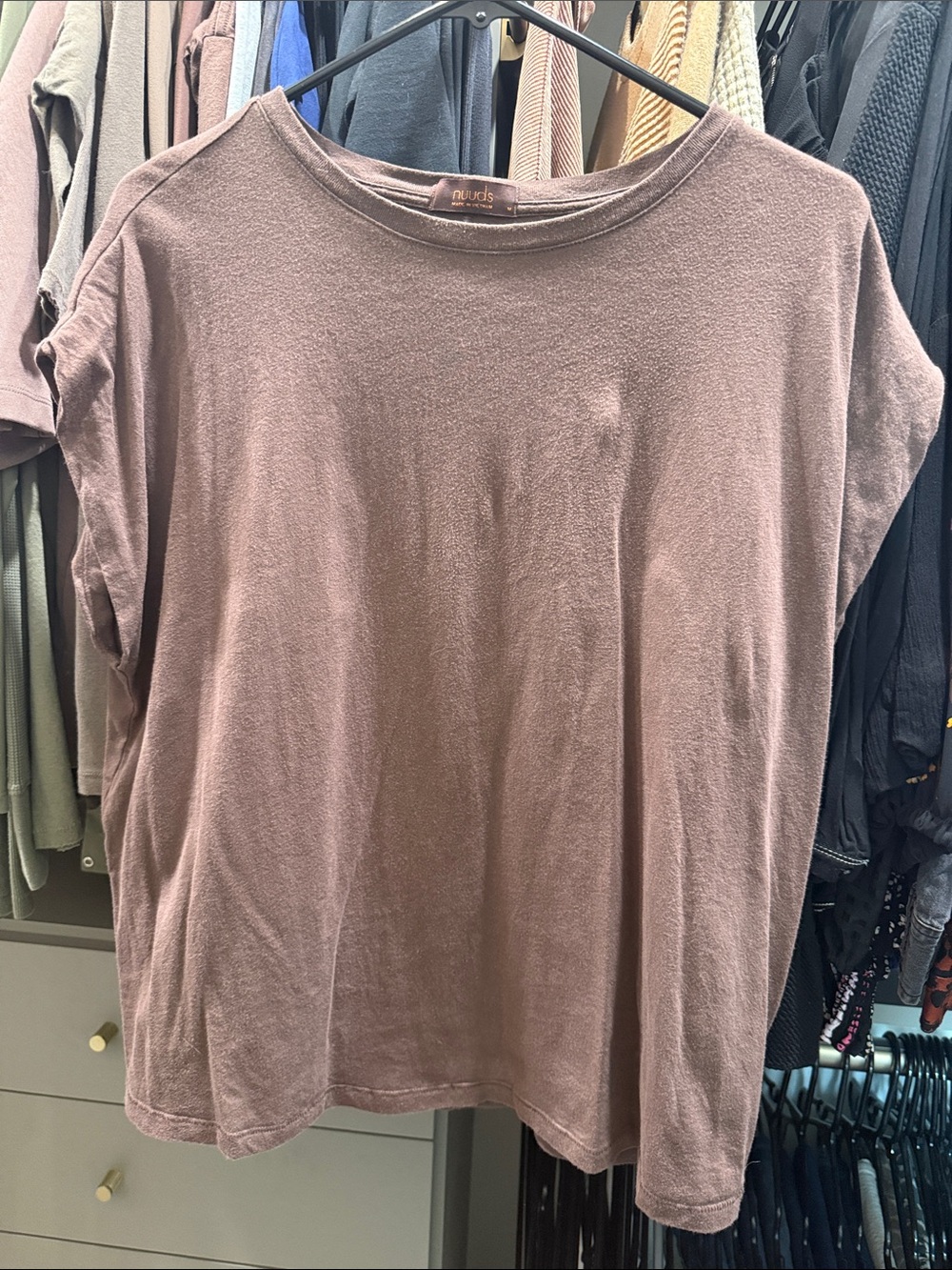 nuuds Boxy Muscle Tee in Mauve Brown